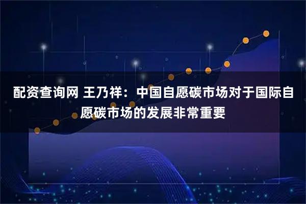 配资查询网 王乃祥：中国自愿碳市场对于国际自愿碳市场的发展非常重要